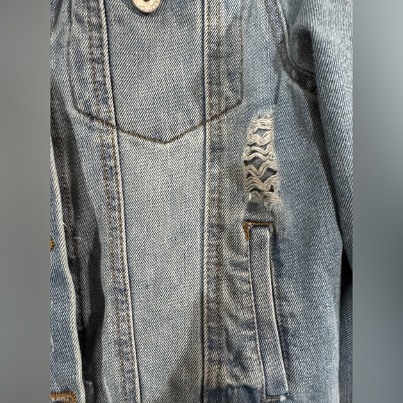 Ci Sono Light Blue Distressed Denim Jacket with hood Large EUC - Picture 5 of 5